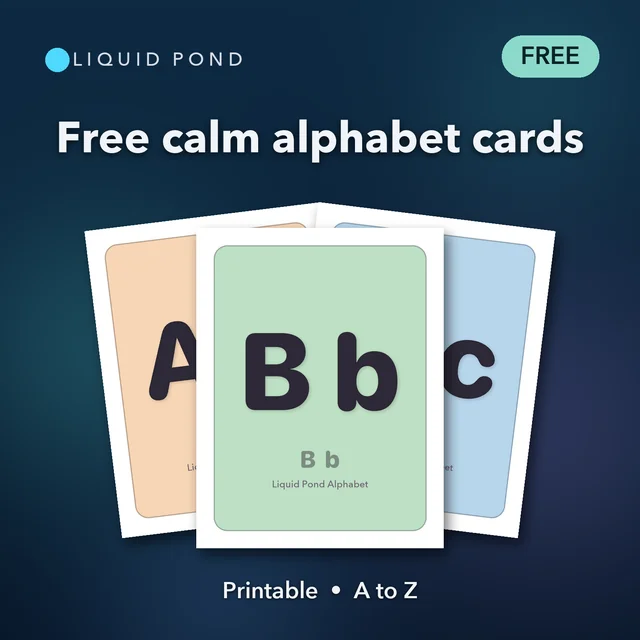 The cover of the free alphabet cards: large letter cards in soft colors. Printable, A to Z
